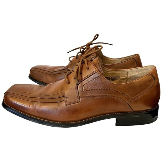 Stacy Adams Mens Square-Toe Leather Oxford Dress Shoes Tan Lace-Up Size 10.5M - Picture 5 of 11